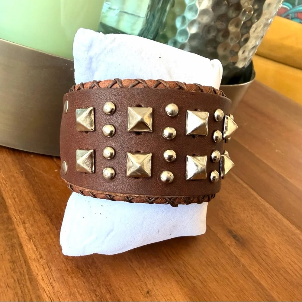 Artisan Brown and Silver Studded Bracelet